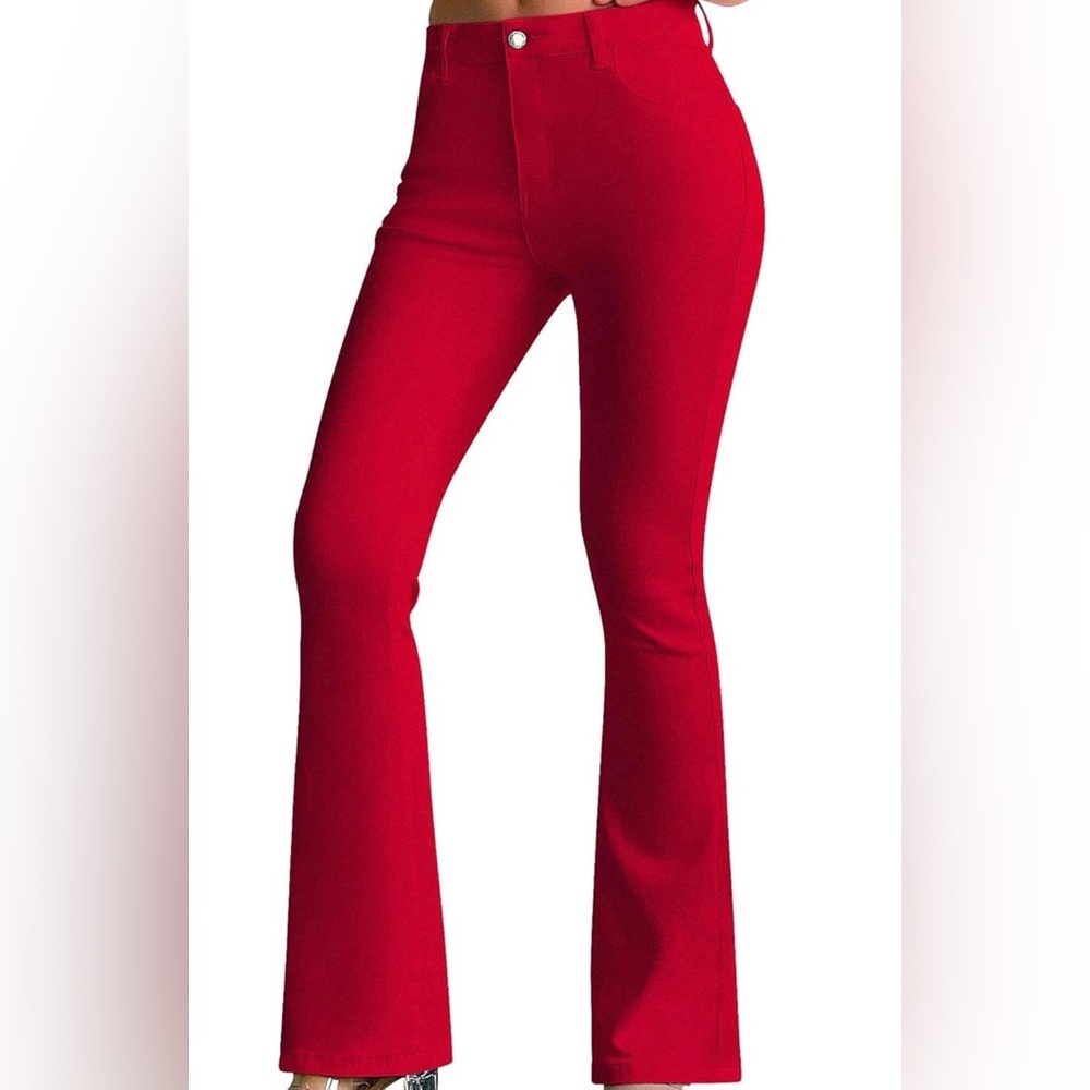 High-Rise Red Flare Pants